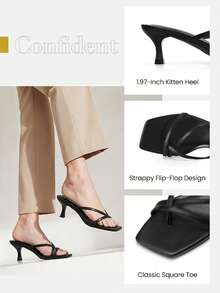 Athlefit Women's Strappy Kitten Heels Flip Flops Square Open Toe Low Heels Fashion Party Dress Thong Heeled Sandals - màu nâu - Xem 8