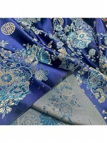 1 cuộn vải Jacquard chất lượng cao, màu xanh dương với họa tiết hoa tinh tế và bề mặt bóng mượt, thích hợp cho may vá, trang trí nhà cửa, trang trí tiệc và các sản phẩm thủ công DIY. Chiều rộng: 29,5 inch, Trọng lượng: 130 g/m² - Vải Jacquard - Xem 5