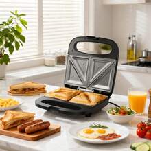 SUPERLEX 750W Sandwich Maker, Deep-Grooved Toaster,  Non-Stick Coating Heating Plate, Removable Deep-Grooved Baking Tray For Easy Cleaning, LED Indicator Light, Cool-Touch Handle And Non-Slide Bottom Feet, Fast Heating, Essential For Breakfast And Afternoon - UK Plug(220-240V) - View 10