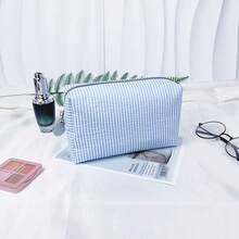 1个条纹女士化妆包，薄纱拉链化妆包，旅行化妆包，女士收纳化妆包，大容量洗漱包，条纹旅行整理包 - 彩色 - 查看 5