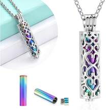 2款生命之树骨灰心形骨灰盒项链，男女通用，骨灰水晶吊坠，挚爱纪念首饰 - 銀色 - 查看 5