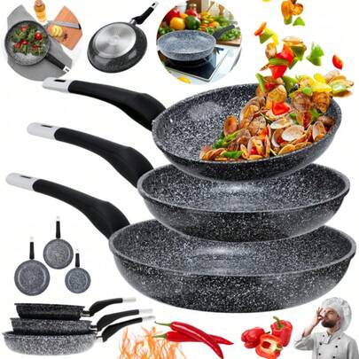 Ensemble de poêles à induction, 3 pièces (20/24/28 cm), poêles antiadhésives avec poignées en silicone, compatibles avec les plaques à induction et tous types de feux.