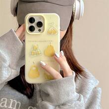 1pc Cream Yellow Pear Embossed Phone Case With Matching Pendant | Kawaii Fruit Design | 3D Relief Print | Shockproof Anti-Fingerprint Cover Compatible With IPhone17/17Air/17PRO/17PROMAX/16/7/8/11/12/13/14/15/X/XR/Xs/Plus/Pro/Pro Max/SE2 - Multicolor - View 4