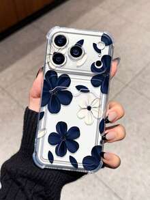 Flower Blue & White Floral Card Holder Anti-Drop Phone Case Compatible With Apple 17/16/14 Pro Max, High-Quality New Model 13, 15, Ins Style 12/12 Pro, 11, 15 Pro Max, 16 - Clear - View 2