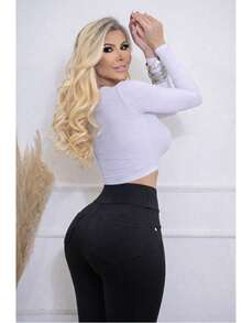 Women's Leggings, Thick Fabric, Shaping Effect, Butt-Lifting, Eyelets At The Back, Zero Transparency, Gym/Fitness - 黑色 - 查看 7
