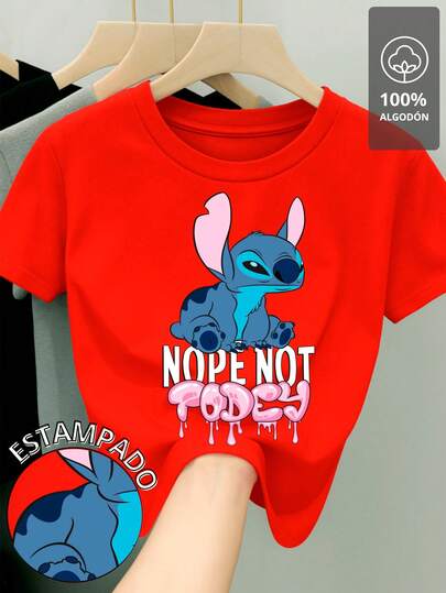  Camiseta para mujer de 100% algodón con cuello redondo y manga corta, excelente calidad de tela, cómoda y suave al tacto, Estampada ORIGINAL de Disney Película Lilo y Stitch ideal para toda ocasión, diseño de stich con frase "Nope, Not Today"