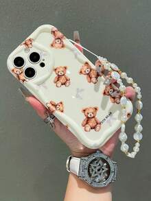 亮泽清新！亮泽乳白色泰迪熊手机壳，3D波浪边框，全摄像头保护，防摔，清新泰迪熊手机壳，甜美女孩泰迪熊手机壳，兼容 11/12/13/14/15/16系列，防滑保护壳，兼容 17/17Pro/17ProMax/Air系列，柔软防震保护壳，治愈系乳白色泰迪熊手机壳，夏日泰迪熊！ - 米色 - 查看 1