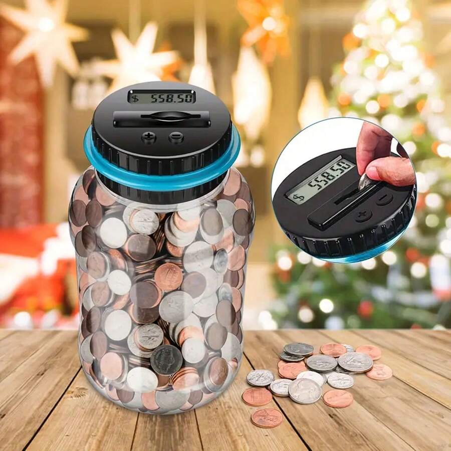 Digital Cash Counting Can: 800+Coin Capacity, Perfect Children's Piggy Bank, Electronic Counting Piggy Bank, Anti Drop Transparent, Halloween/Thanksgiving/Christmas Gift - Multicolor - View 1