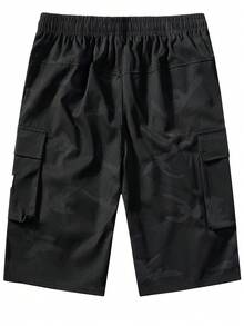 Men's Casual Camouflage Cargo Pants - Loose Fit, Multi-Pocket Design - Black - View 8