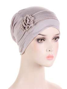 1件装化疗头巾帽针织帽头套头发罩女士睡眠帽化疗癌症帽带花朵图案 - 顏色 - 查看 9