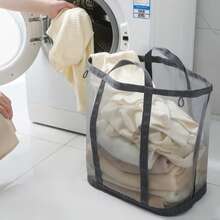1pc Random Color Oversized Mesh Beach Bag Nylon Mesh Laundry Basket Foldable Wall-Mounted Breathable Mesh Tote Bag Storage Organizer With Large Capacity Heavy Duty Lightweight Portable Collapsible For Swimming Pool Travel Camping Summer - View 2
