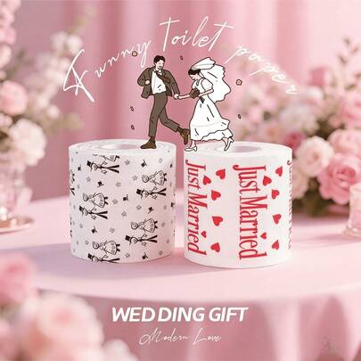 ورق تواليت مطبوع عليه زوج كرتوني مكتوب عليه "عروسان جدد"، هدية مزحة لحفل الزفاف، ورق تواليت مطبوع بطريقة مضحكة، ورق تواليت لعيد الحب، لوازم حمام، لوازم تنظيف، ديكورات حفلات، مطبخ، حمام، منزل، لوازم منزلية