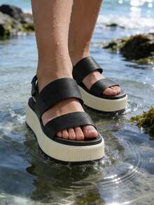 New Platform Water Sandals For Women Comfortable Chunky Wedge Open Toe Shoes Summer Walking Beach Vacation Waterproof Sandals - Black and White - View 2
