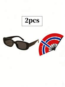 一套国旗折扇 + 复古长方形时尚眼镜，足球比赛加油装备，街头时尚必备，适合音乐节、游行、日常穿着 - 彩色 - 查看 13