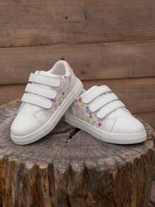 Zapatillas deportivas de moda impresas para niños, de fácil puesta y quitado con , cómodas zapatillas casuales blancas para el campus, diseño minimalista y ligero, zapatos planos para niñas, adecuados para niños de 3 a 14 años, nueva colección primavera/verano, aptos para interior/exterior, actividades casuales, uso diario, festivales, fiestas - Blanco - Ver 1