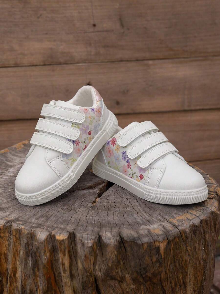 Zapatillas deportivas de moda impresas para niños, de fácil puesta y quitado con , cómodas zapatillas casuales blancas para el campus, diseño minimalista y ligero, zapatos planos para niñas, adecuados para niños de 3 a 14 años, nueva colección primavera/verano, aptos para interior/exterior, actividades casuales, uso diario, festivales, fiestas - Blanco - Ver 1