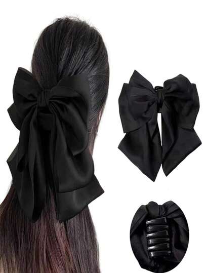 1pc French Lolita Soft Satin Oversized Bowknot Ribbon Hair Clip, Elegant Hair Accessory For Women
