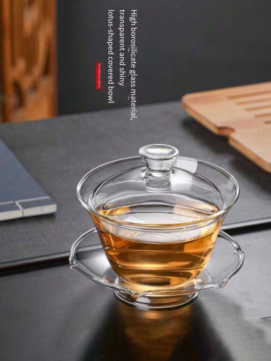 3pcs Glass Gaiwan Set, Minimalist Transparent Heat-Resistant, Large 3pcs Tea Bowl Set, Kung Fu Tea Set, High Borosilicate Glass Gaiwan Tea Set