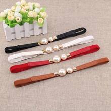 2/4Pcs Women's Thin Waist Belt Winter New Style Pearl Buckle Decor Minimalist Versatile Elastic Stretch Waist Cincher For Sweater Dress - Multicolor - View 9