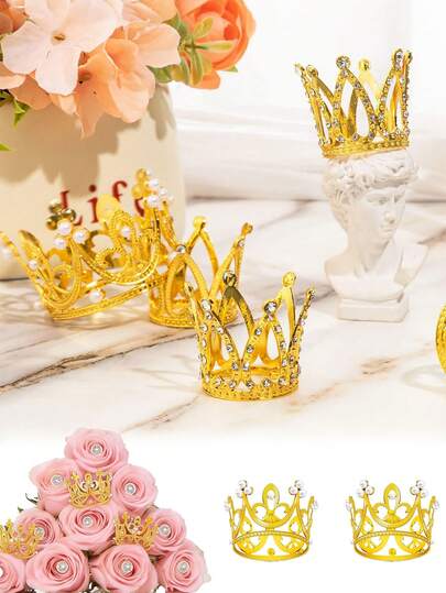 6 chiếc vương miện mini tái sử dụng dùng trang trí bánh cupcake, thích hợp cho bó hoa, trang trí bánh kem, trang trí bánh cupcake bằng ngọc trai pha lê nhỏ, cắm hoa, tiệc mừng em bé, tiệc sinh nhật, trang trí đám cưới.