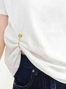 Camellia Flower T-Shirt Dress, Short Sleeve, Fixed Adjustable Button, Longer Hem, Fixed Button - / - View 6