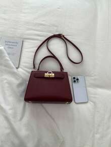 女士手提包，时尚优雅精致方形包，适合购物、通勤、送礼、商务场合，可手提或肩背，酒红色 - 酒紅色 - 查看 10