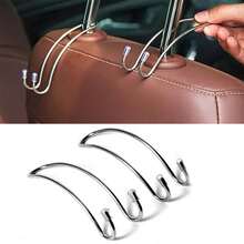 Car Hook Auto Hidden Back Headrest Hanger Handbag Shopping Bag Coat Storage Hanger Car Accessories Hook Organizer 2 Pieces - Silver - View 1