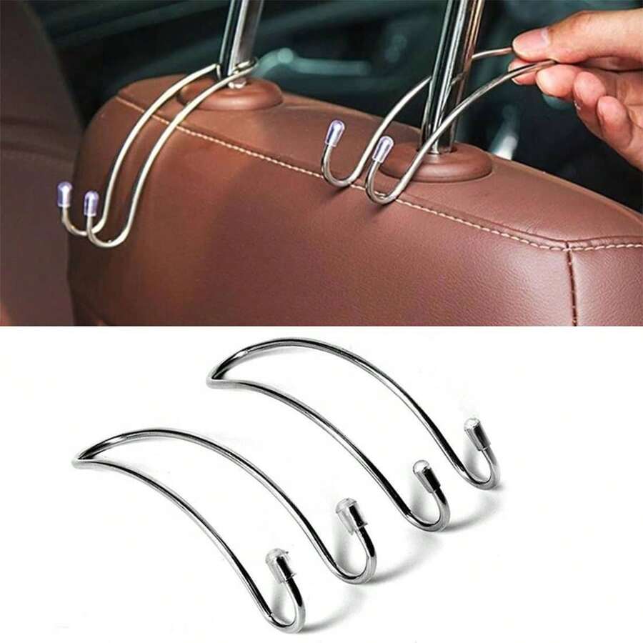 Car Hook Auto Hidden Back Headrest Hanger Handbag Shopping Bag Coat Storage Hanger Car Accessories Hook Organizer 2 Pieces - Silver - View 1