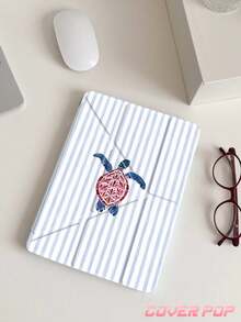 Stripes And Sea Turtles Pattern Tablet Case Compatible With Air 11-Inch M3 2025 / M2 2024, Air 5th Generation 2022 , (A16) 11 Inch 11th Generation 2025,Compatible With Samsung Galaxy Tab,Kindle Paperwhite 12th Gen 2024, Clear Back ,Fashion Pattern Protective Case,Autlueomatic Sleep And Wake-Up Function, Airbag Protection, Suitable For Gifts And Office Use - Multicolor - View 3