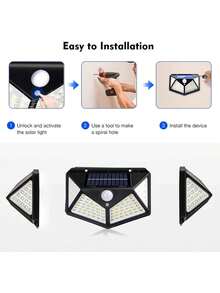 100 个 LED 太阳能户外灯，超级节能 IPosible 运动传感器安全灯，270° 照明范围太阳能无线防水壁灯 - 黑色 - 查看 10