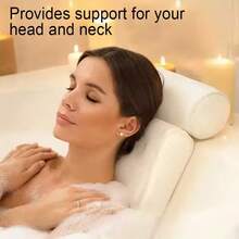 Upgraded 4D Bath Pillow 7 Suction Cup Thickened Bathtub Pillow, Non-Slip Machine Washable Bath Pillow Comfortable Neck Protection/Bathroom Spare Parts/Toiletries/Ergonomic Design - White - View 2