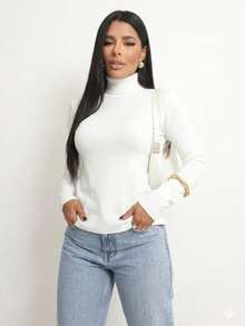 Closet Malhas Women's Turtleneck Sweater With High Neck Knit | Basic Winter Knit Sweater - trắng - Xem 1