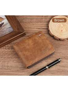 YUQING.FC Cartera Clásica Para Hombre Cartera Retro Con Cremallera #7809 - Marrón - Ver 4