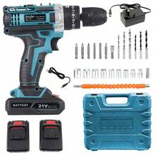 Electric Impact Drill Electric Screwdriver Set Power Tool Kit For Home Improvement With 2 Battery With Tool Box - 藍色 - 查看 11