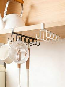 1个/白色/黑色 6钩收纳架，无需钻孔，多功能收纳挂钩条，衣柜挂钩，免钻孔厨房挂钩，粘性挂钩架，轨道式厨房用具架，厨房锅具挂架 - 彩色 - 查看 11