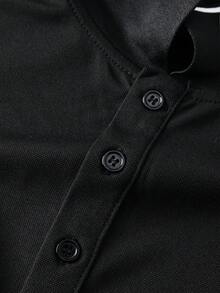 Men's Short Sleeve Polo Shirt, New Summer Contrast Trim Collar Button Slim Fit T-Shirt, Casual Fitted Top - Black - View 7