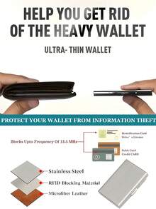 XAXRE 1个RFID屏蔽不锈钢信用卡钱包，可保护现金、文件、信用卡，金属卡包，适合正式/商务场合，推荐作为情人节礼物 - 均碼 - 查看 6