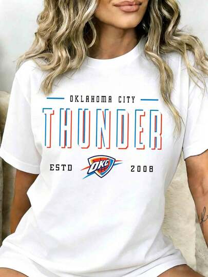 Oklahoma City Thunder Est 2008  Team Logo T Shirt Women Men Unisex Casual Streetwear Basketball Fan Apparel White Top