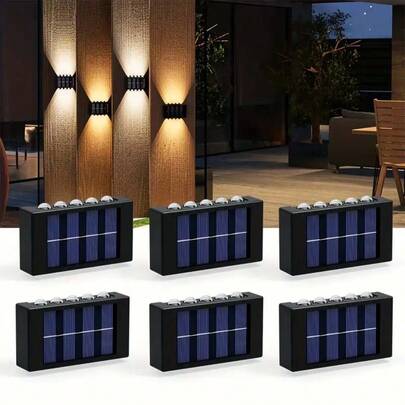 1/2/4个装 10LED暖白光太阳能户外灯，带光传感器，凸面镜门廊壁灯，室内/室外装饰照明，安全路径灯，适用于前门、后院、车库、阳台、露营地、别墅、花园，节日礼物