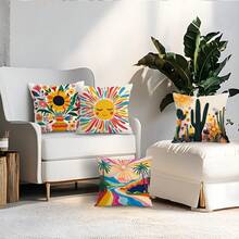 Bộ 4 vỏ gối nhung in hình hoa hướng dương và xương rồng, 100% polyester, trang trí phòng khách, sofa, phòng ngủ, kích thước 40x40cm/45x45cm/50x50cm, không kèm ruột gối. - Nhiều màu 03 - Xem 11
