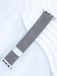 1pc Silver Stainless Steel Magnetic Metal Watch Band, Compatible With Apple Smart Watch, Unisex - Silver - View 3