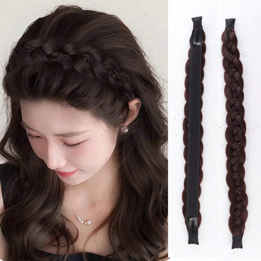 Tóc giả băng đô bện tổng hợp 16 inch, tóc nối liền mạch có băng dính ma thuật dành cho nữ, tạo vẻ ngoài tự nhiên với độ che phủ đỉnh đầu cao. - Nhiều màu - Xem 1