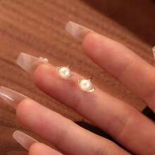 1 Đôi bông tai ngọc trai nước ngọt tự nhiên bằng bạc nguyên chất S999, thiết kế vỏ sò tối giản, trang sức xỏ tai dành cho nữ. - Bạc - Xem 6