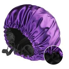 New Women's Fashion Double-Layer Satin Sleep Cap For Beauty And Hair Care, Adjustable BEQJ - Tím + Đen - Xem 13