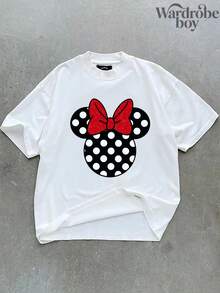 Disney Printed T-Shirt,Disney Minnie T-Shirt, Polka Dot Minnie  Printed T-Shirt,Unisex,High-Quality Pure Cotton T-Shirt,Suitable For All Seasons, Comfortable And Breathable| Exquisite Design | The Best Choice For Giving Gifts - 白色 - 查看 2