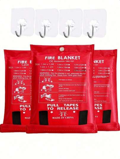 1pc/2pcs Fire Blanket - Emergency Fire Retardant Blanket, 39.37 Inch X 39.37 Inch - Glass Fiber Fire Extinguishing Blanket, Suitable For Kitchen, Home, School, Fireplace, Grill, Vehicle, Office And Warehouse, With Hanging Hook