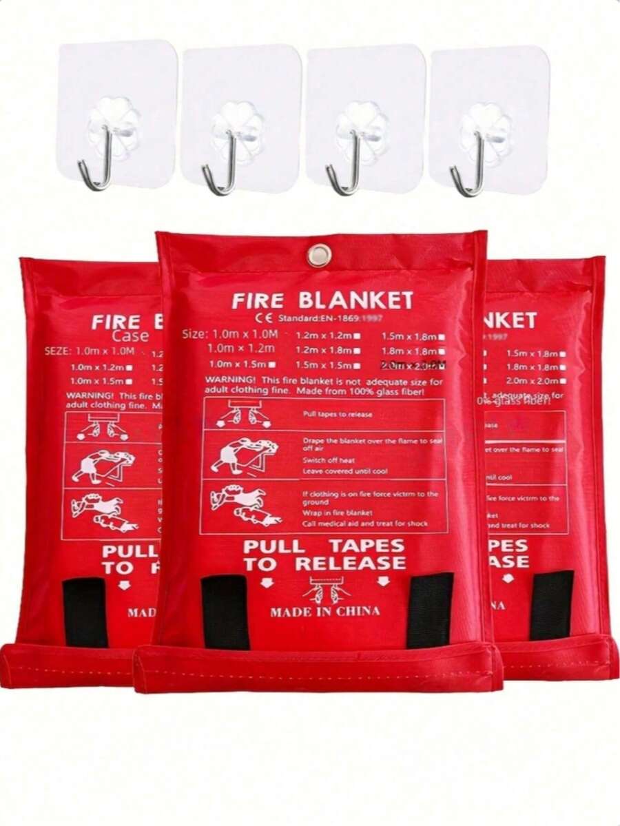 1pc/2pcs Fire Blanket - Emergency Fire Retardant Blanket, 39.37 Inch X 39.37 Inch - Glass Fiber Fire Extinguishing Blanket, Suitable For Kitchen, Home, School, Fireplace, Grill, Vehicle, Office And Warehouse, With Hanging Hook - Multicolor - View 1