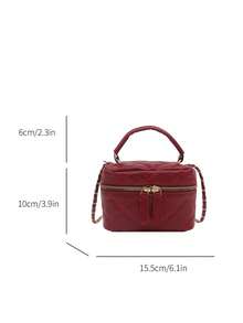 Lightweight Mini Handbag, Chain Bag, Rhombus Pattern Bag, Tote Bag, Bucket Bag, Suitable For Teenage Girls, College Students And Office Ladies, Ideal For Office, Campus, Work, Commute, Outdoor Activities, Travel And Outings - Burgundy - View 7