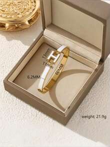 1pc 18K Gold Plated Enamel Letter H Bracelet, Stainless Steel Couple Bangle, Best Gift For Women On Valentine's Day, Mother's Day, Christmas, Graduation, Wedding (No Gift Box) - Letter H - View 11