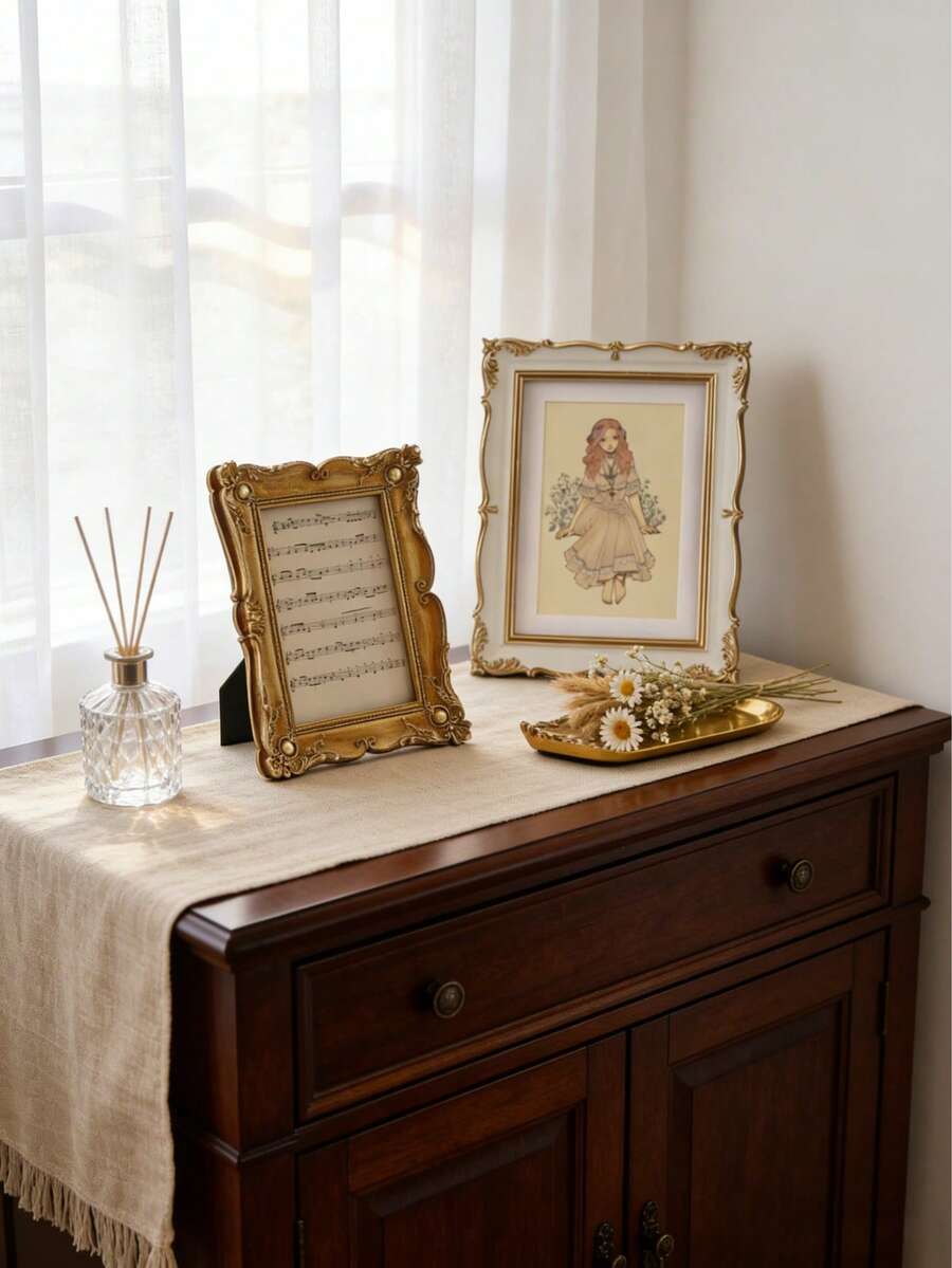 Marco de fotos vintage, marco decorativo con estilo antiguo y con paspartú, adecuado para fotos, marco de fotos con paspartú ornamentado, apto para escritorio o pared, colocación horizontal o vertical - Marco de fotos - Ver 1